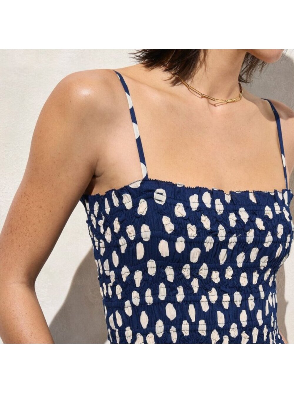 J. Crew Smocked Maxi Dress with Straps in Cotton Voile Navy Polka Dot Size S - Picture 2 of 13